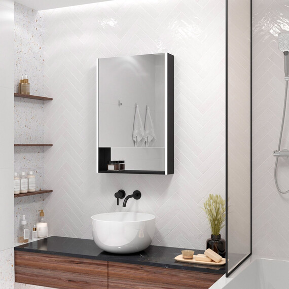 Зеркало-шкаф Art&Max Foggia 50 см AM-Fog-500-800-1D-L-DS-F-Nero, чёрный фото 5