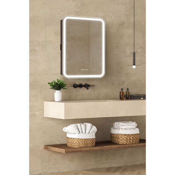 Зеркало-шкаф Art&Max Platino 60 см AM-Pla-600-800-1D-L-DS-FC-H-T-Grey, антрацит фото 