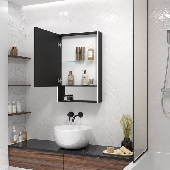 Зеркало-шкаф Art&Max Foggia 60 см AM-Fog-600-800-1D-L-DS-F-Nero, чёрный фото 6