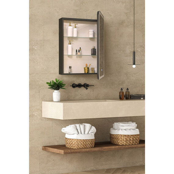 Зеркало-шкаф Art&Max Platino 60 см AM-Pla-600-800-1D-R-DS-FC-H-T-Grey, антрацит фото 4