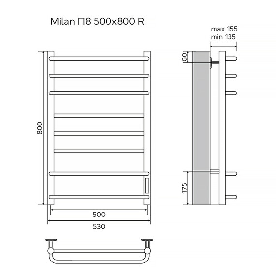 Полотенцесушитель электрический Azario Milan П8 500x800 мм AZ90858W фото 6