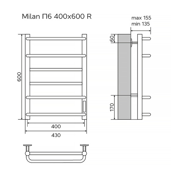 Полотенцесушитель электрический Azario Milan П6 400x600 мм AZ90846W фото 6