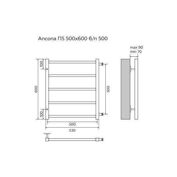 Полотенцесушитель водяной Azario Ancona с боковым подводом П5 500x600 мм AZ71556 фото 5