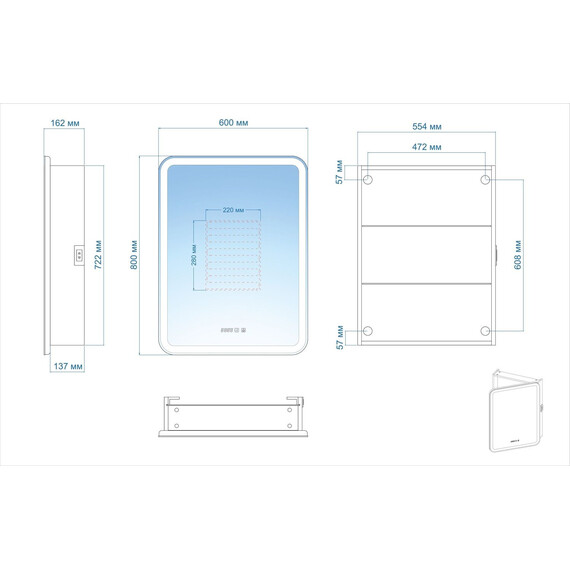Зеркало-шкаф Art&Max Platino 60 см AM-Pla-600-800-1D-R-DS-FC-H-T-Grey, антрацит фото 9