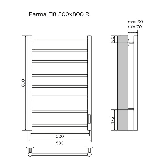 Полотенцесушитель электрический Azario Parma П8 500x800 мм AZ10858B фото 6