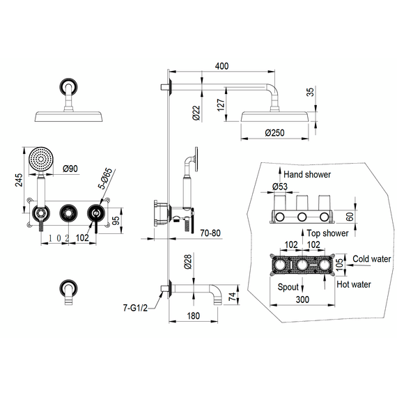 Душевая система для ванны Boheme Eterna 174-2-BRB (со скрытой частью) бронза брашированная фото 2