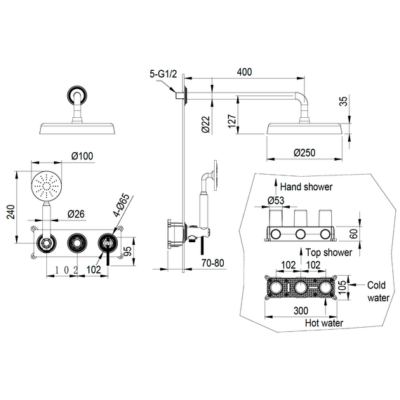 Душевая система для душа Boheme Eterna 174-CB (со скрытой частью) медь брашированная фото 2