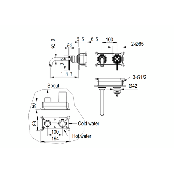 Смеситель для раковины настенный Boheme Eterna 175-BR (со скрытой частью) бронза фото 2