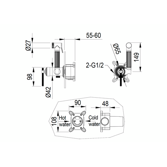 Набор для гигиенического душа Boheme Eterna 177-G (со скрытой частью) золото фото 2