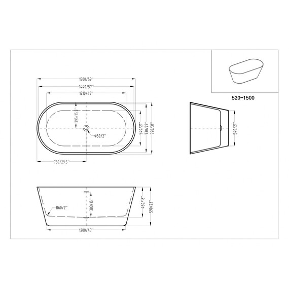 Ванна отдельностоящая Art&Max 150x80 см AM-520-1500-790 фото 7