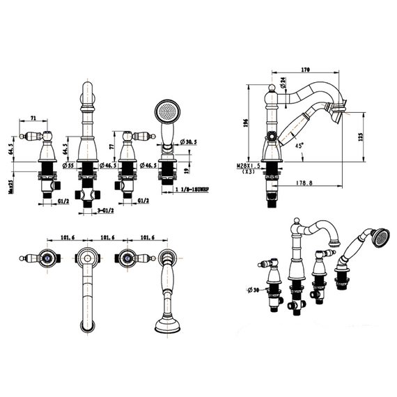 Смеситель для ванны Boheme Royal Cristal 391-Royal/CRST black, бронза фото 2