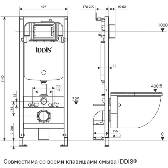 Инсталляция с подвесным безободковым унитазом комплект: Iddis Basic BASAI01i73 сиденье микролифт, крепление, кнопка смыва хром (система смыва Торнадо) фото 18