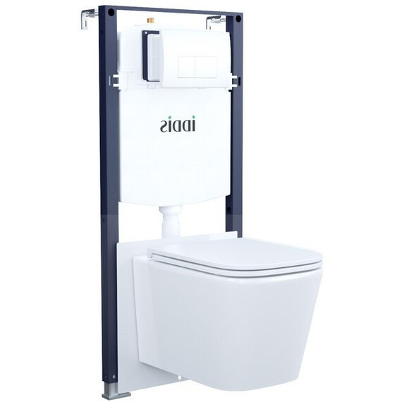 Инсталляция с подвесным безободковым унитазом комплект: Iddis Basic BASBI03i73 сиденье микролифт, крепление, кнопка смыва белая фото 