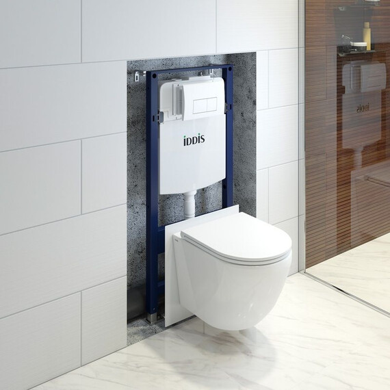 Инсталляция с подвесным безободковым унитазом комплект: Iddis Basic BASBQ03i73 сиденье микролифт, крепление, кнопка смыва белая (система смыва Торнадо) фото 17