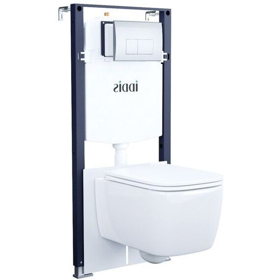 Инсталляция с подвесным безободковым унитазом комплект: Iddis Basic BASBR01i73 сиденье микролифт, крепление, кнопка смыва хром фото 