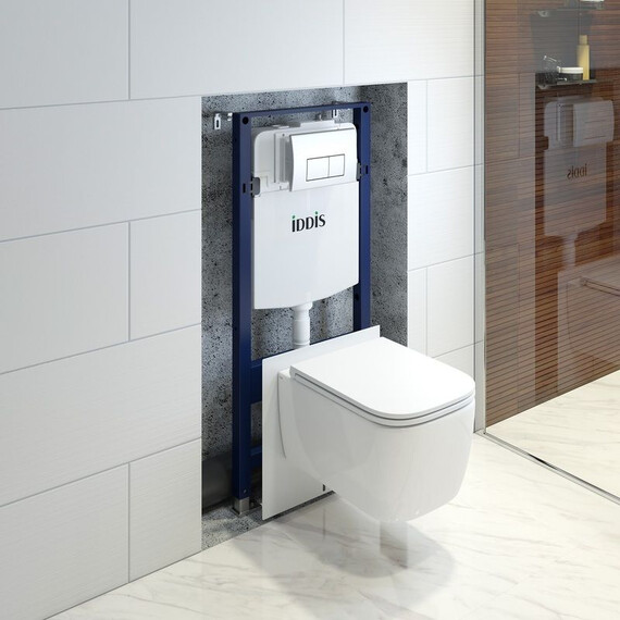 Инсталляция с подвесным безободковым унитазом комплект: Iddis Basic BASBR01i73 сиденье микролифт, крепление, кнопка смыва хром фото 10