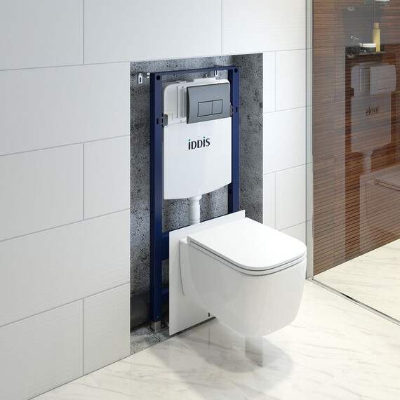 Инсталляция с подвесным безободковым унитазом комплект: Iddis Basic BASBR02i73 сиденье микролифт, крепление, кнопка смыва чёрная фото 10