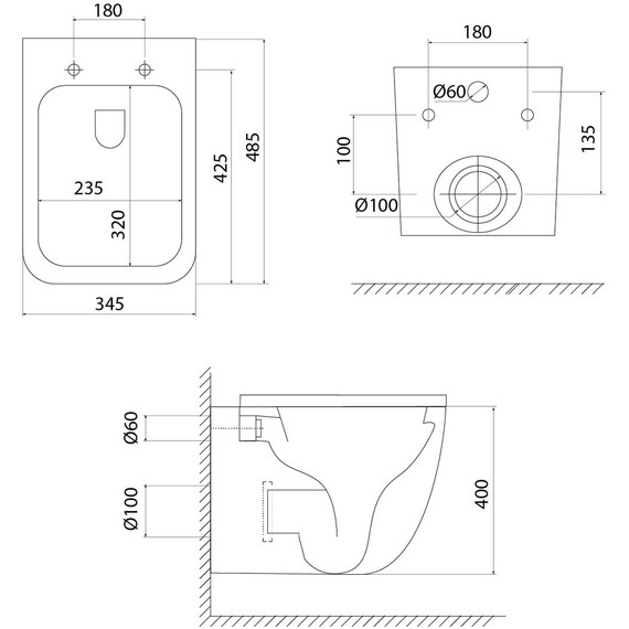 Инсталляция с подвесным безободковым унитазом комплект: Iddis Basic BASTQ01i73 сиденье микролифт, крепление, кнопка смыва хром (система смыва Торнадо) фото 2