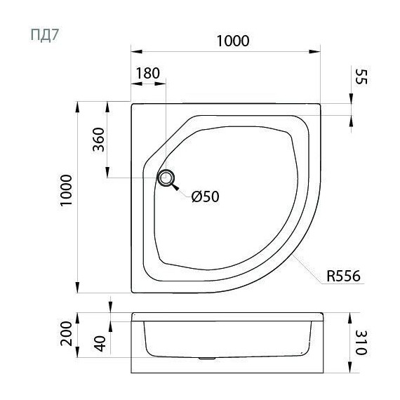 Поддон акриловый Тритон ПД7 100х100 см (каркас и панель в комплекте) фото 4