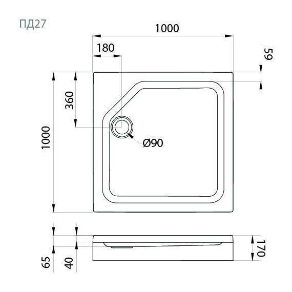 Поддон акриловый Тритон ПД27 100x100 см (каркас и панель в комплекте) фото 5