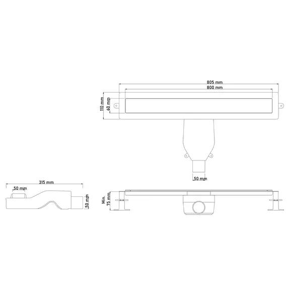 Трап Boheme Premium Linear 80 см 982-80-CB, медь брашированная (под плитку) фото 2