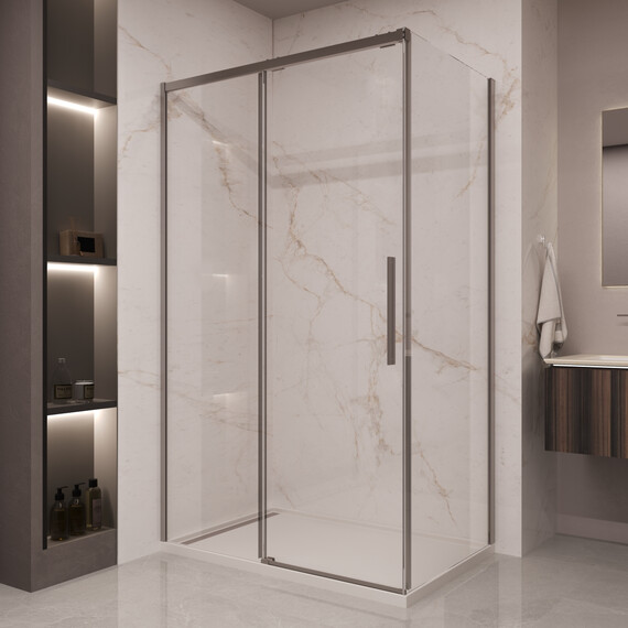 Душевое ограждение Vincea Stella 130x100 см VSR-1ST1013CLGM (стекло 8 мм) вороненая сталь/прозрачное фото 