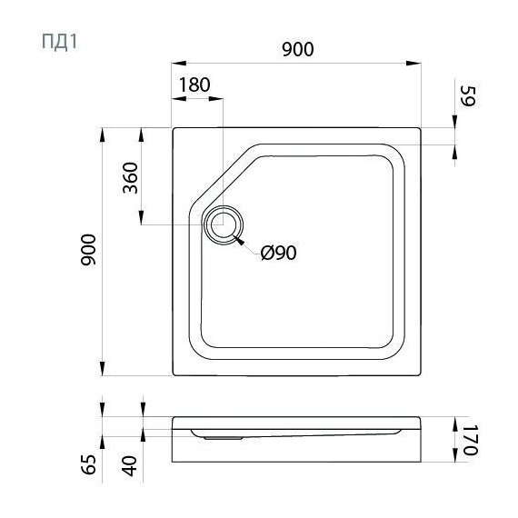 Поддон акриловый Тритон ПД1 90x90 см (каркас и панель в комплекте) фото 5