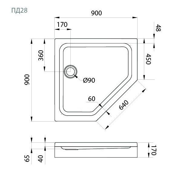 Поддон акриловый Тритон ПД28 90х90 см фото 5