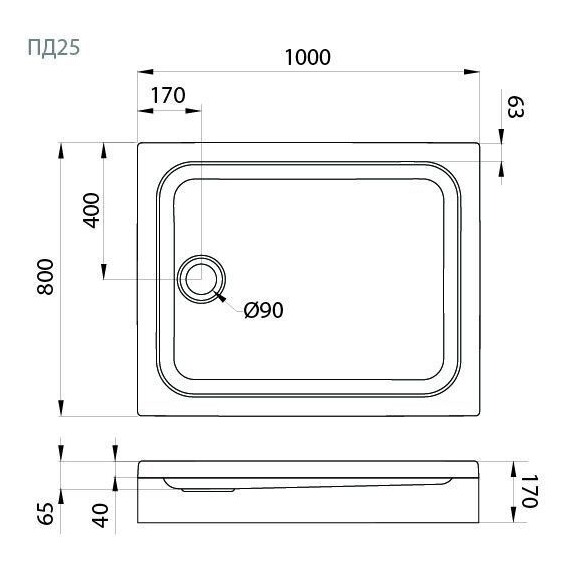 Поддон акриловый Тритон ПД25 100х80 см (каркас и панель в комплекте) фото 2