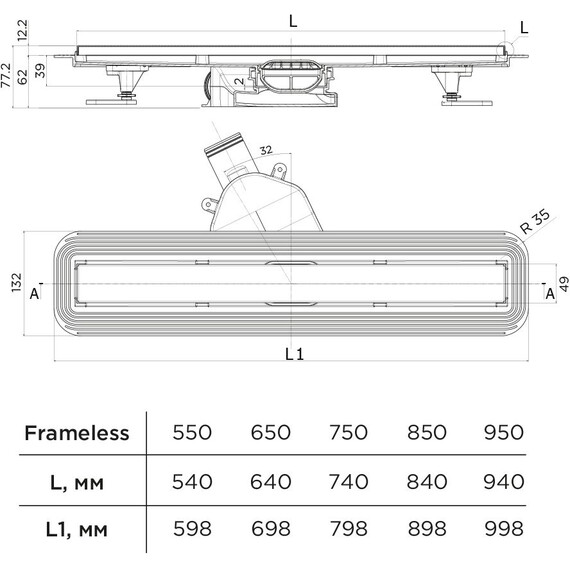 Трап Pestan (BETTOSERB) Confluo Frameless Line 95 см 13701234, хром матовый (под плитку), Цвет производителя: хром, Размер трапа: 1000 фото 6