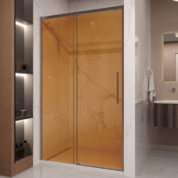 Душевая дверь Vincea Stella 120 см VDS-1ST120GSGM (стекло 8 мм) вороненая сталь/янтарь фото 
