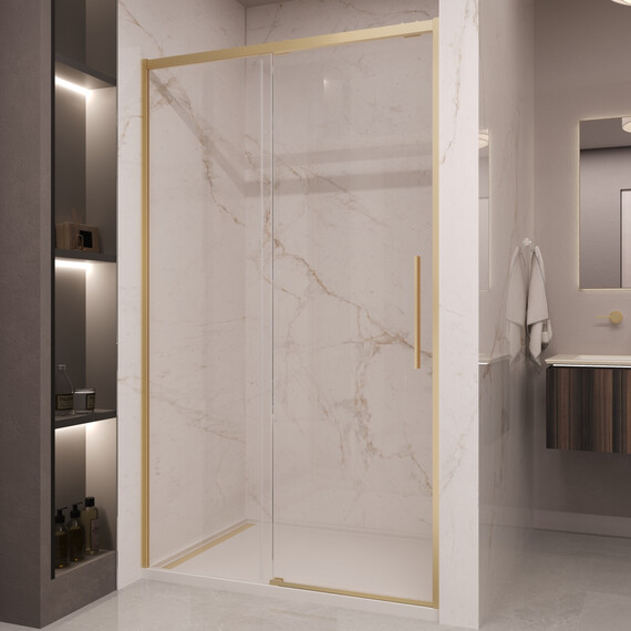 Душевая дверь Vincea Stella 150 см VDS-1ST150CLG (стекло 8 мм) брашированное золото/прозрачное фото 