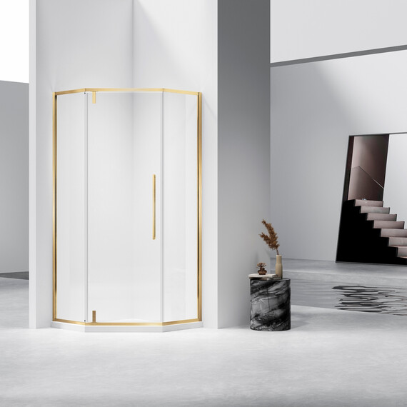 Душевое ограждение Vincea Slim-N 100x100 см VSP-4SN100CLG, брашированное золото/прозрачное фото 