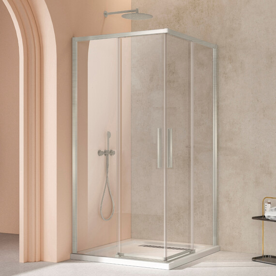 Душевое ограждение Vincea Slim 100x100 см VSS-4SL100CLBN (стекло 8 мм) брашированный никель/прозрачное фото 
