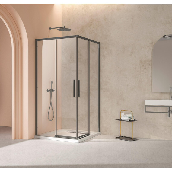 Душевое ограждение Vincea Slim 100x100 см VSS-4SL100CLGM (стекло 8 мм) вороненая сталь/прозрачное фото 2