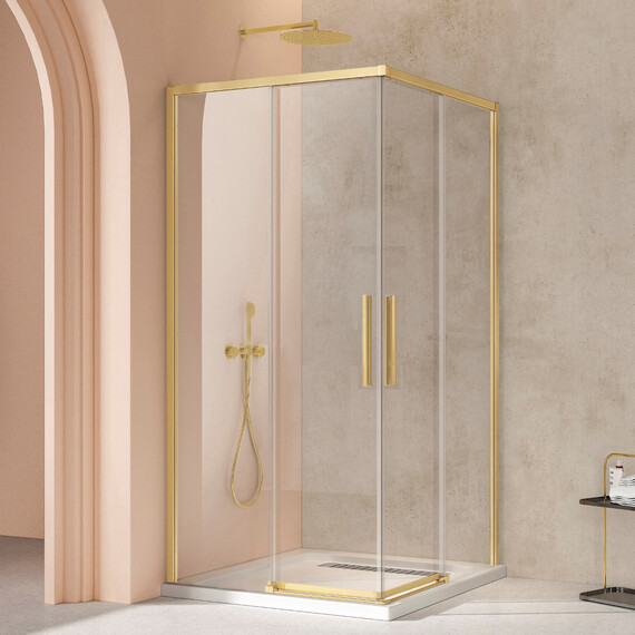 Душевое ограждение Vincea Slim 100x100 см VSS-4SL100CLG (стекло 8 мм) брашированное золото/прозрачное фото 