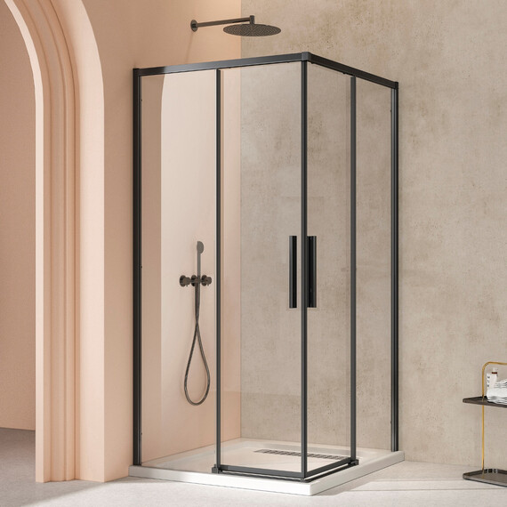 Душевое ограждение Vincea Slim 90x90 см VSS-4SL900CLB (стекло 8 мм) чёрный матовый/прозрачное фото 