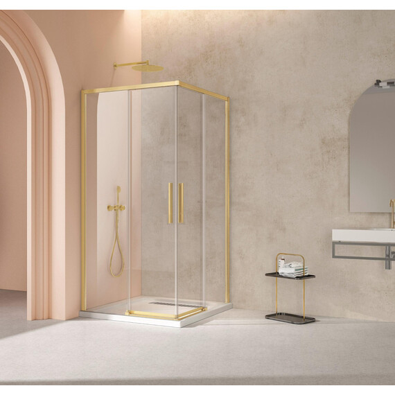 Душевое ограждение Vincea Slim 90x90 см VSS-4SL900CLB (стекло 8 мм) брашированное золото/прозрачное фото 2