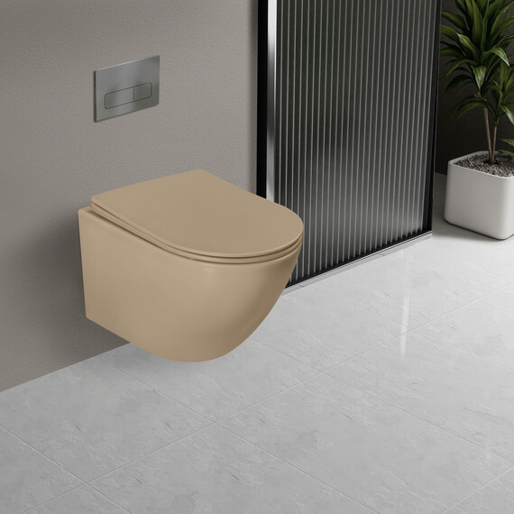 Унитаз подвесной безободковый Vincea Globo VT1-14TMC с ультратонкой крышкой микролифт (Система смыва торнадо) капучино матовый фото 5