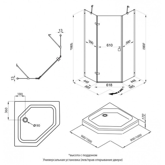 Душевое ограждение Triton Сигма 90x90 см Щ0000054218, хром/прозрачное фото 12