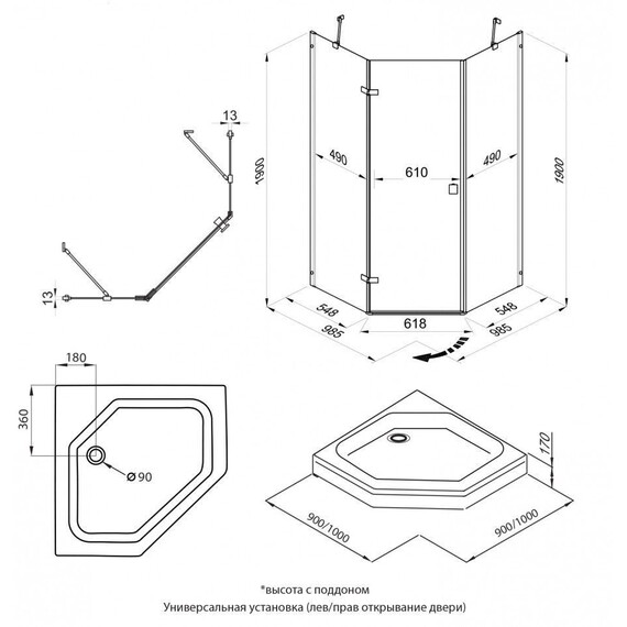 Душевое ограждение Triton Сигма 100x100 см Щ0000056790, хром/прозрачное фото 12