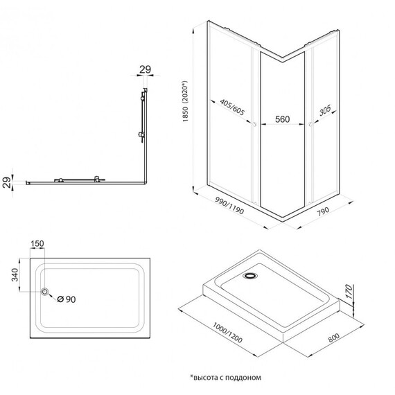 Душевое ограждение Triton Вента 120x80 см Щ0000073919, золото/прозрачное фото 10