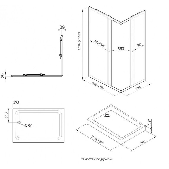 Душевое ограждение Triton Вента 120x80 см Щ0000073920, золото/прозрачное фото 10