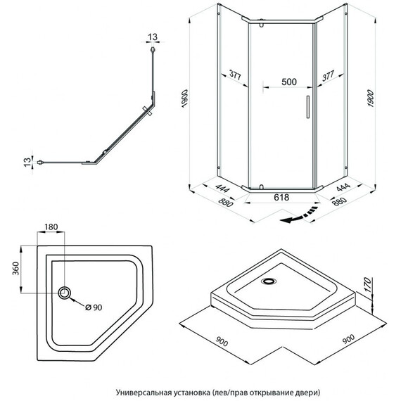 Душевое ограждение Triton Дека 90x90 см Щ0000073923, золото/прозрачное фото 12