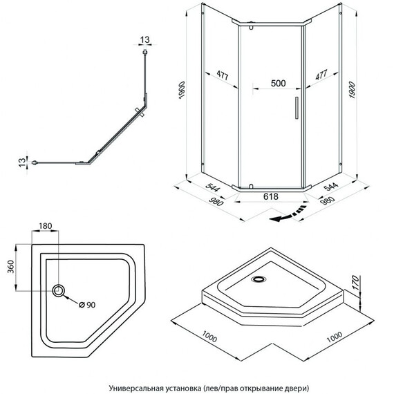 Душевое ограждение Triton Дека 100x100 см Щ0000073924, золото/прозрачное фото 12