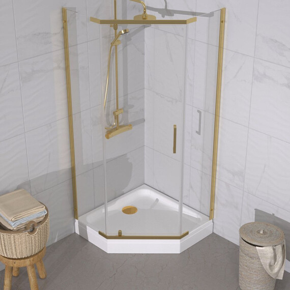 Душевое ограждение Triton Дека 100x100 см Щ0000073924, золото/прозрачное фото 4