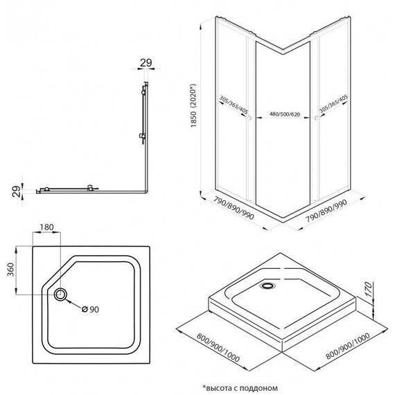 Душевое ограждение Triton Вента 90x90 см Щ0000076258, графит/прозрачное фото 10