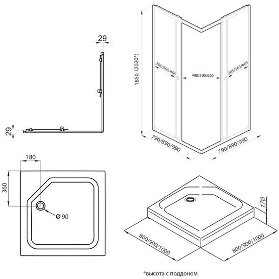 Душевое ограждение Triton Вента 100x100 см Щ0000079316, графит/прозрачное фото 10