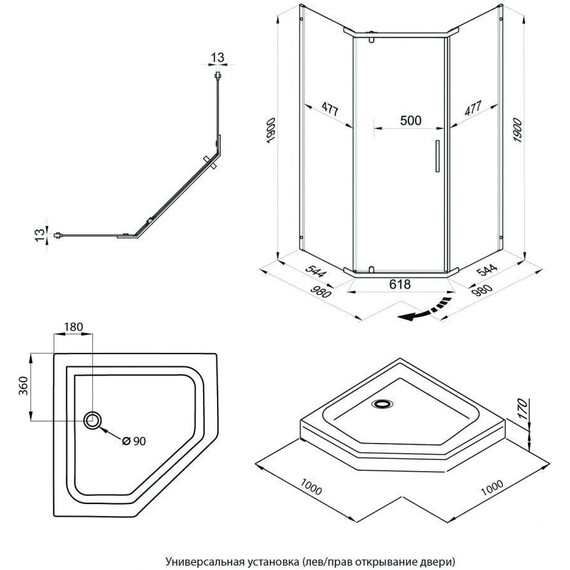 Душевое ограждение Triton Дека 100x100 см Щ0000062933, чёрный/прозрачное фото 11