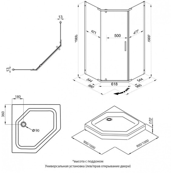 Душевое ограждение Triton Дека 100x100 см Щ0000062934, чёрный/прозрачное фото 11